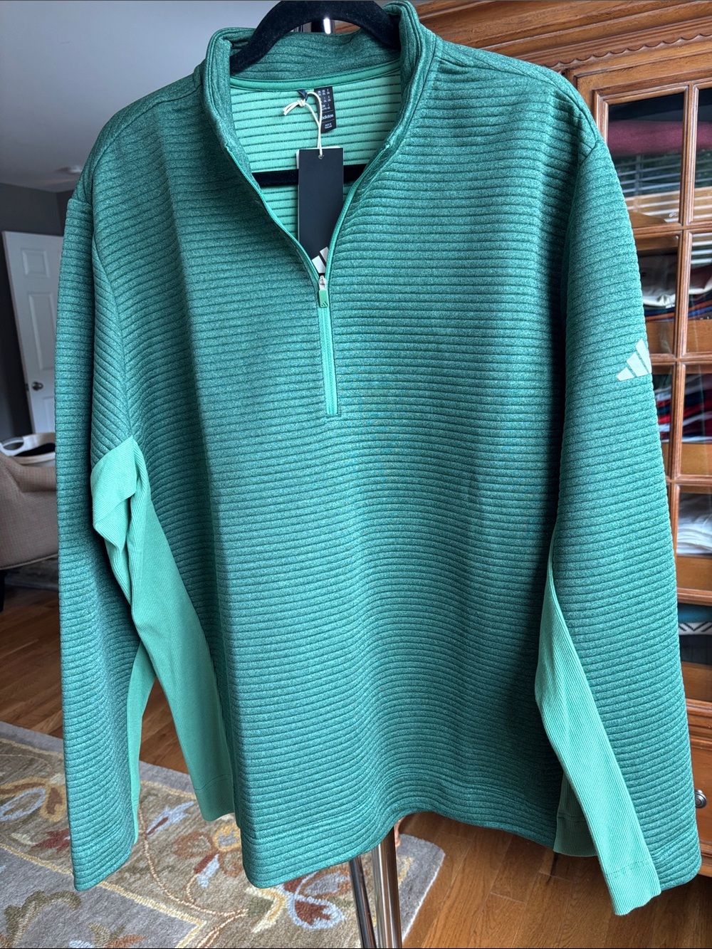 adidas Green Ribbed Quarter-Zip Pullover NWT
